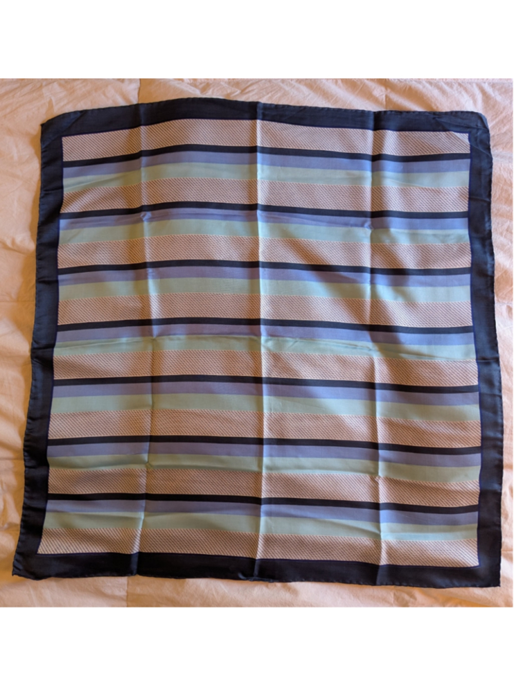 Vintage Unbranded Pure Silk Scarf Blue Light Blue Striped Accessory From Germany